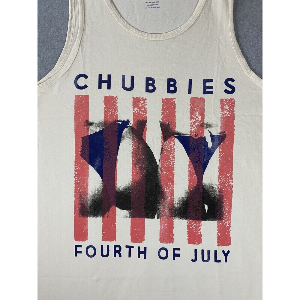 Chubbies Tank Top Mens Large Ivory 4th‎ Of July Cotton Scoop Neck Pullover Booty - Picture 2 of 6